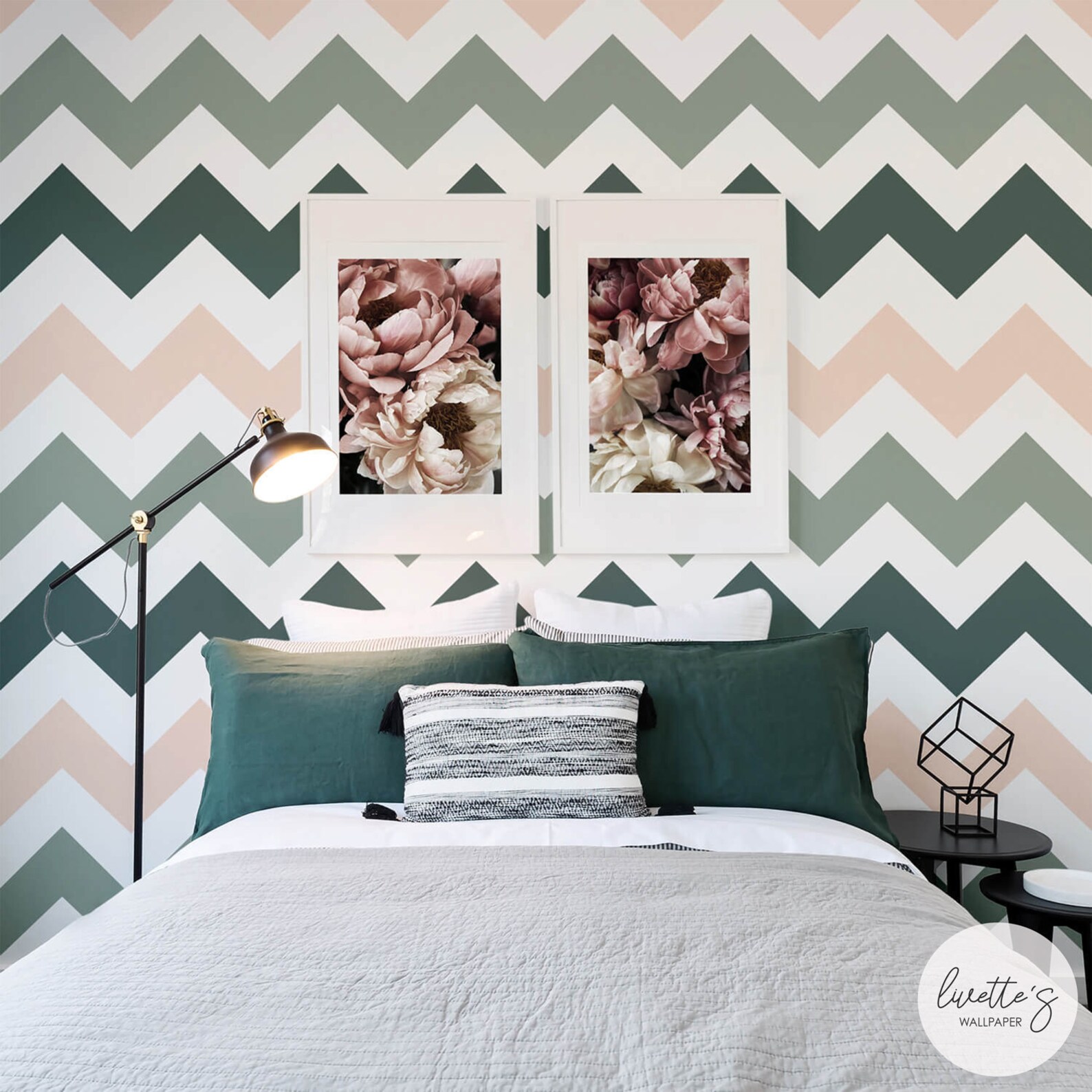 Elegant Sage Green and Pale Pink Girl's Room Wallpaper Etsy