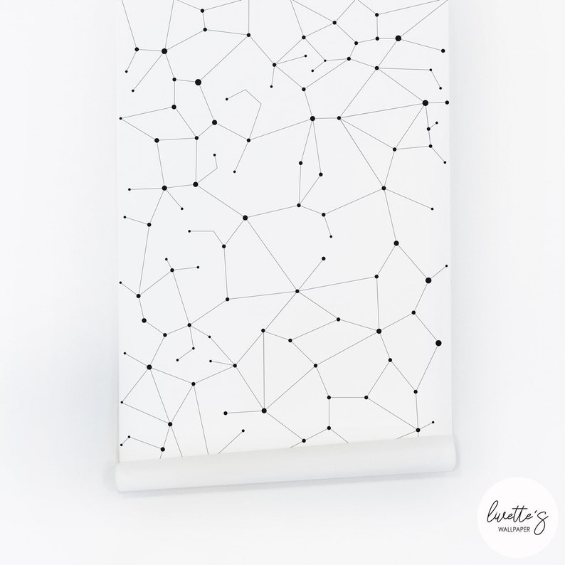 Panel of the minimalistic constellations wallpaper in black and white