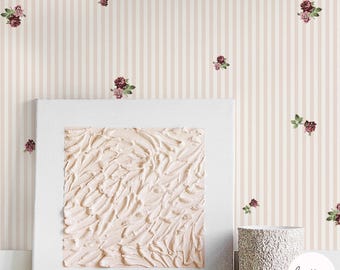 Rose Stripe Wallpaper for Kids Bedroom, Girly Floral Design (Removable)