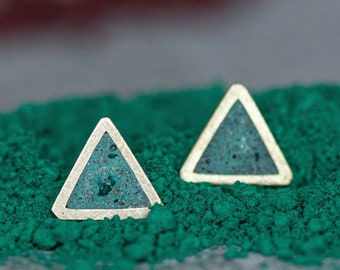 TRIANGLE Earrings in colored CEMENT. Triangle earrings small Lightweight, hypoallergenic earrings. Triangle earrings brass