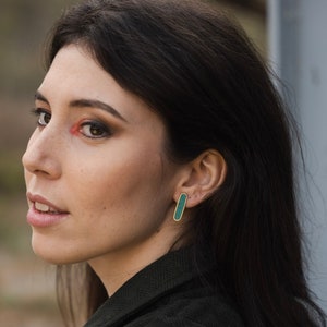 Round earrings in colored CEMENT. Hoop stud earrings. Lightweight, hypoallergenic earrings. Brass circle earrings image 1