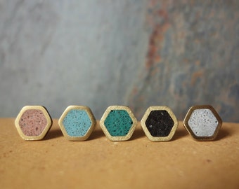 Hexagonal earrings in colored CEMENT. Small hexagonal earrings Lightweight, hypoallergenic earrings. Brass hexagonal earrings