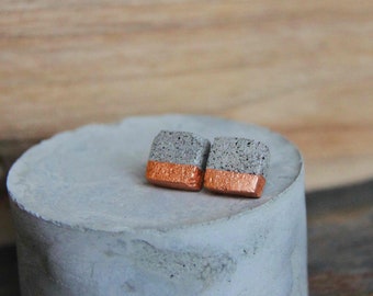CONCRETE square earrings in copper jewelry in cement. A perfect Christmas architect gift. Geometric, modern design style.