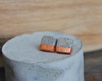 CONCRETE square earrings in copper jewelry in cement. A perfect Christmas architect gift. Geometric, modern design style.