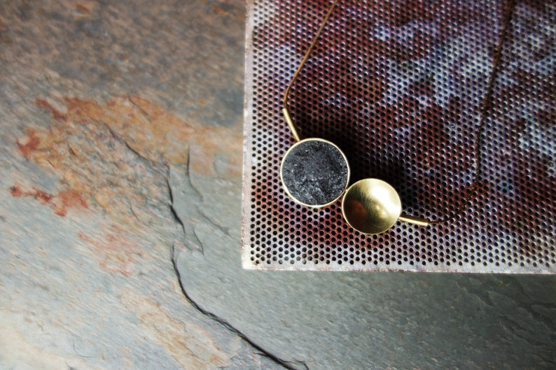 Necklace in geometric colored CEMENT. Elegant and minimal necklaces with brass inserts. Available in 2 shapes and 2 different colors BLACK - NERO