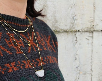 Set of 3 divided necklaces with BLACK or GRAY CEMENT detail and brass inserts. Necklace light, minimal essential Christmas gift