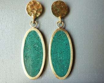 OVAL Earrings in colored CEMENT. Lightweight, hypoallergenic oval earrings. Oval brass and colored cement earrings