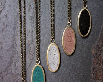 OVAL necklace in colored CEMENT available in several colors. Geometric oval necklace, elegant and minimal. Oval brass