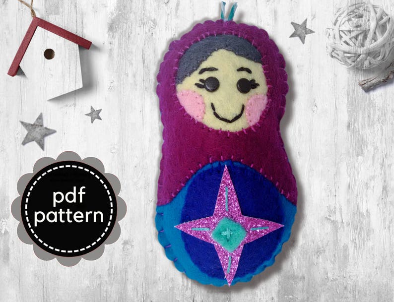 Russian Doll Pattern-Babushka Felt Pattern-Felt Christmas Ornament Pattern-Matryoshka Felt PDF Pattern-Felt Patterns-Felt Ornament Pattern image 2