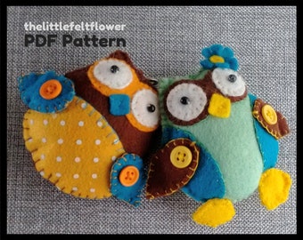 Felt Pattern-Felt Owls-Owl sewing pattern-Decor-Felt PDF Pattern-Owl Pattern-2 Owls-Owl ornament