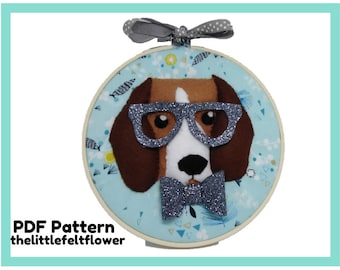 Felt Dog Pattern, Felt Beagle, Felt embroidery hoop, Felt pattern ,Felt hoop art, Felt PDF pattern