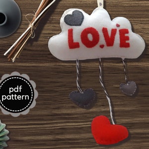 Felt Pattern-Felt-Cloud Pattern-Felt cloud decoration-Cloud sewing pattern-Felt PDF Pattern-Felt Love Cloud Ornament-Decor pattern-DIY Gift image 2