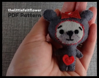 Teddy Bear Pattern-Valentine Bear-Bear Ornament-Bear Key ring-Bear Keychain-Felt Pattern-Felt PDF Pattern-Felt Patterns