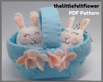 Felt Easter Bunny pattern + Easter Basket -Felt Baby Bunny Pattern - Easter Bunny PDF-Felt PDF Pattern-Felt Patterns-Easter Ornament