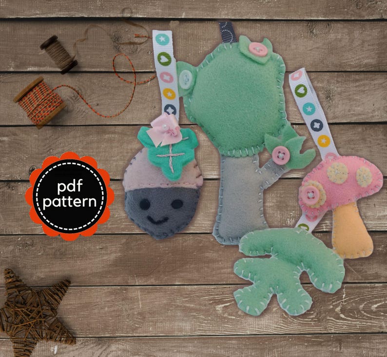 Felt Pattern-Felt-Woodland Tree-Acorn-Toadstool-Acorn Leaf Decor-Sewing Pattern Tutorial-Felt PDF Pattern-DIY Gift-Felt Woodland image 2