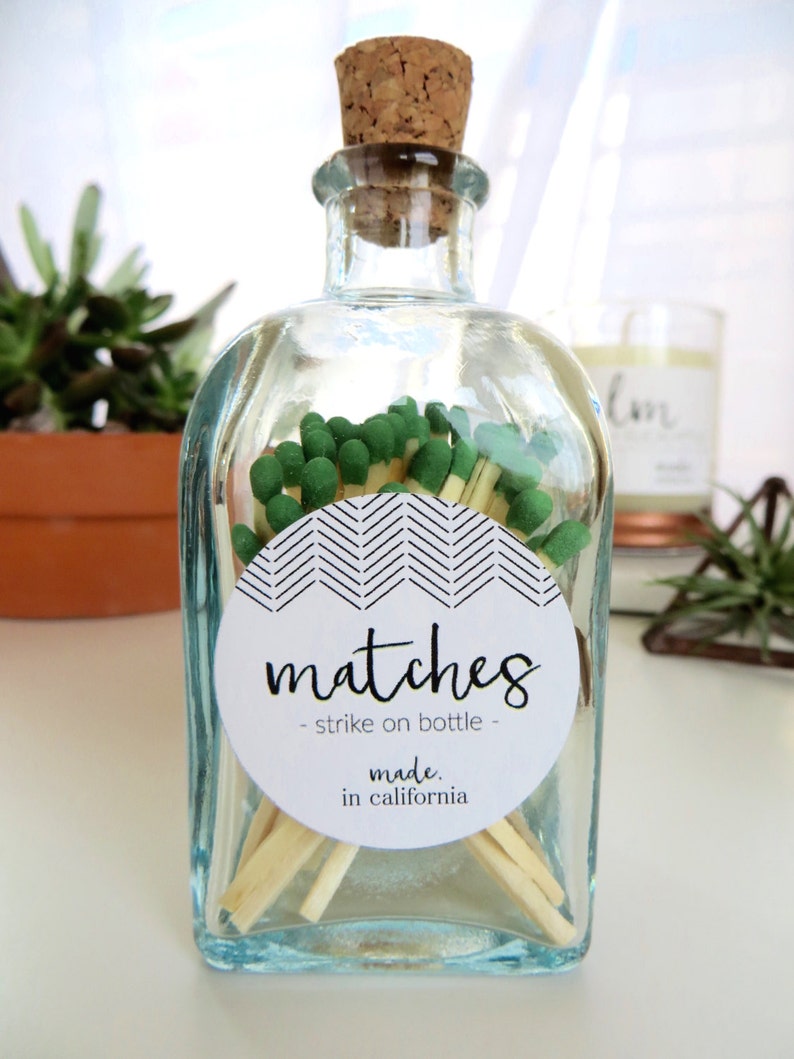 Corked Match Jar Clear Apothecary Bottle Colored Matches Etsy