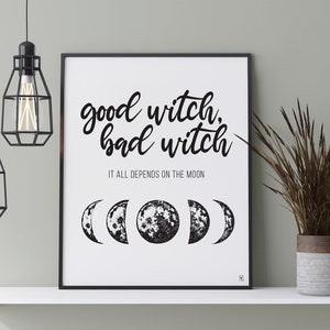 Moon, Printable Wall Art, Witch, Typography, Black and White, Art Print, Poster, Pagan, Wiccan, Digital Art