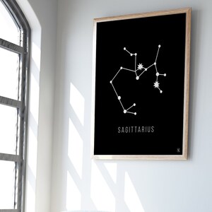 Zodiac Printable Wall Art, Astrology, Sagittarius, Black and White, Art Print, Poster, Stars, Constellation, Digital Art