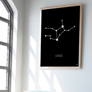 Zodiac Printable Wall Art, Astrology, Virgo, Black and White, Art Print, Poster, Stars, Constellation, Digital Art