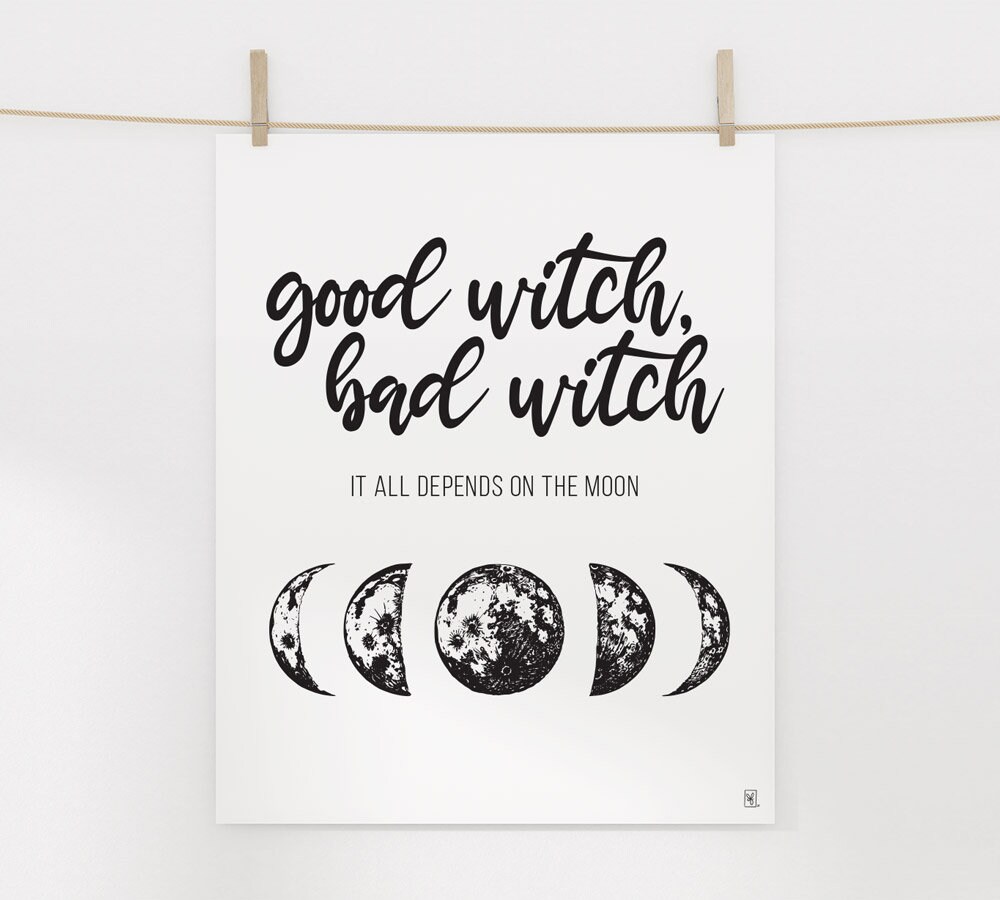 Moon, Printable Wall Art, Witch, Typography, Black and White, Art Print ...
