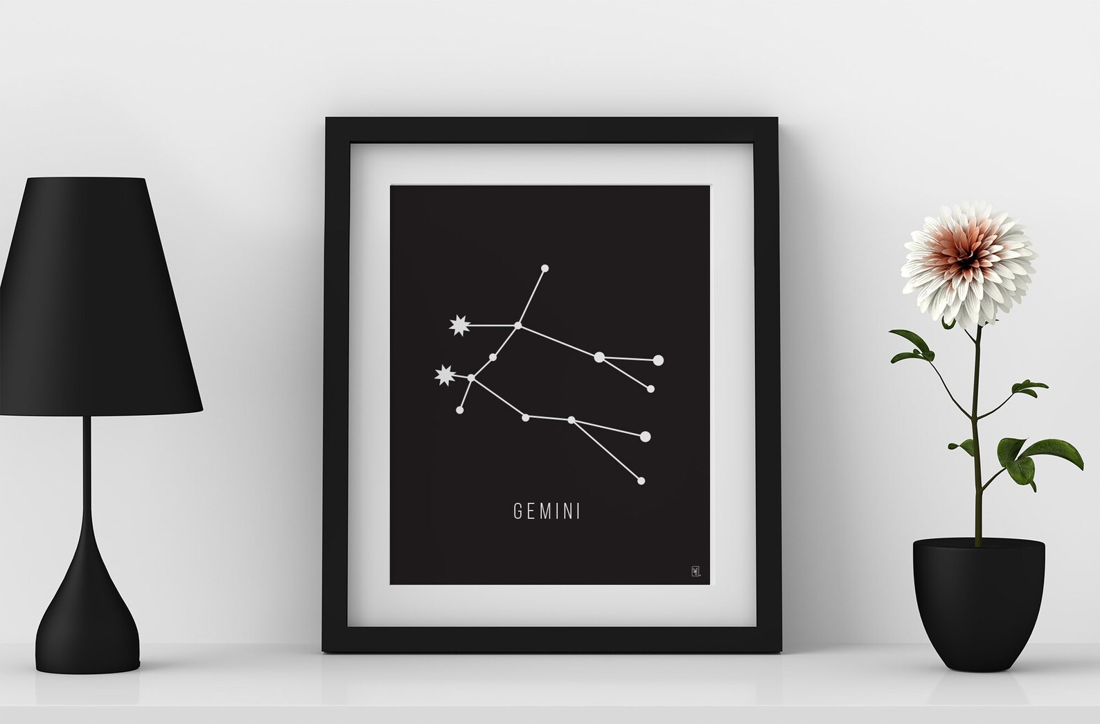 Zodiac Printable Wall Art, Astrology, Gemini, Black and White, Art