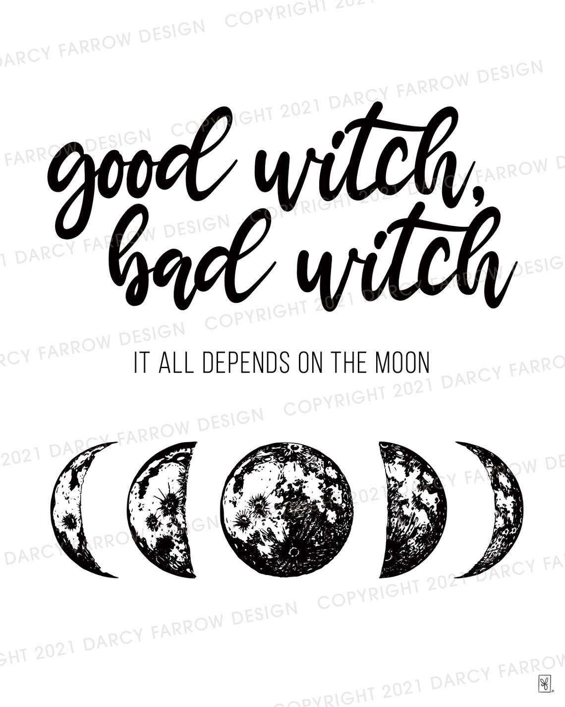 Moon, Printable Wall Art, Witch, Typography, Black and White, Art Print ...