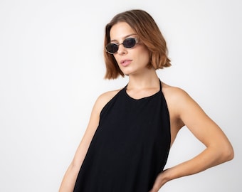 Kleid aus Bio-Baumwolle schwarz: Neckholder-Sommerkleid (XS-S)