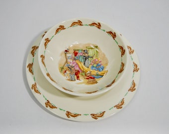 Vintage Royal Doulton Bunnykins children's plate and bowl