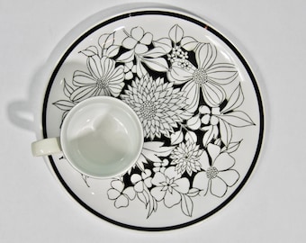 Vintage Cera-Stone Mid-Century "Bouquet" snack plates with cups