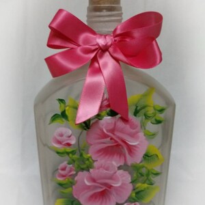 Hand painted bottle light pink roses