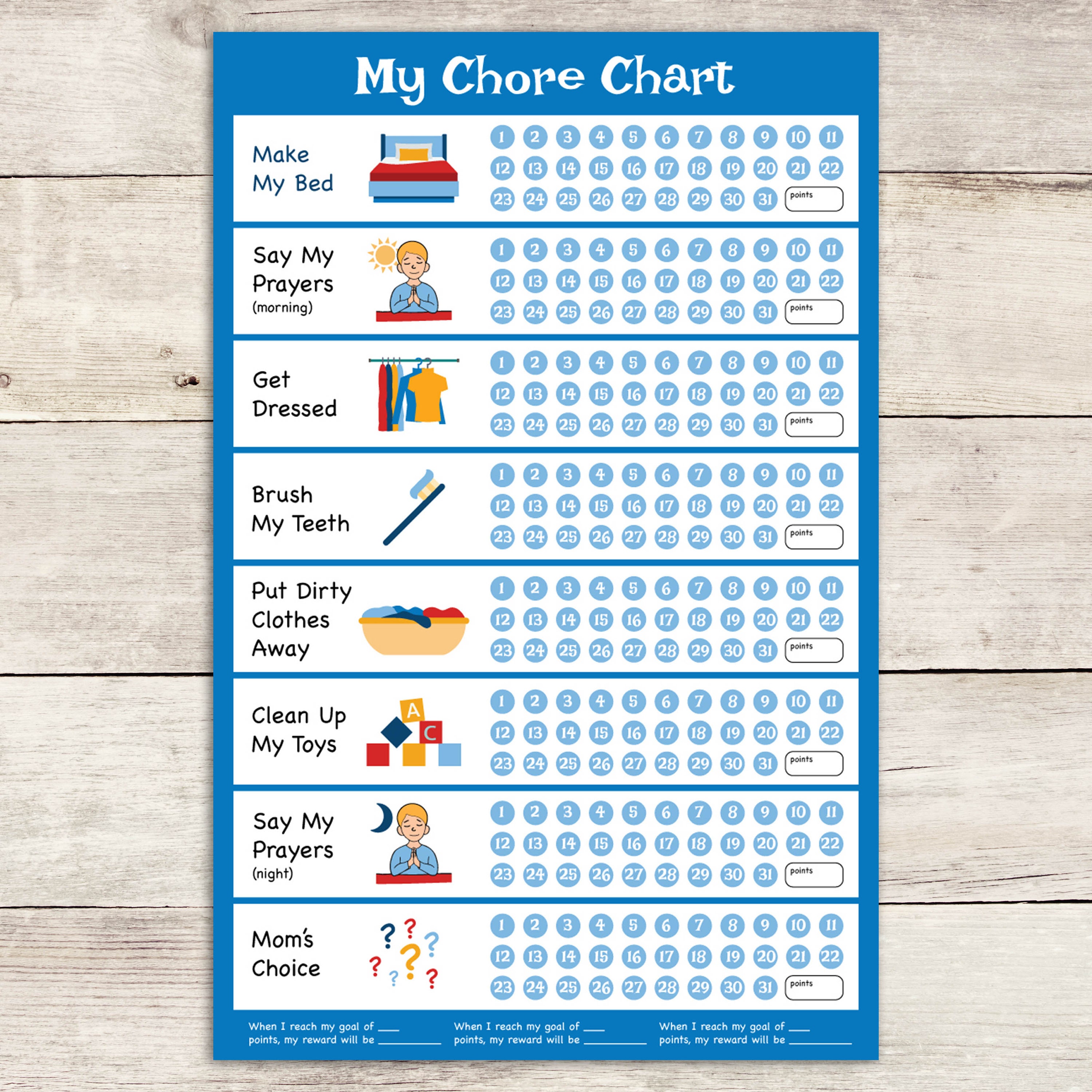 Monthly Chore Chart for Kids in Blue - Etsy