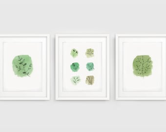 Botanical Watercolor Print Set, Greenery Leaf Art (Digital Download)
