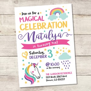 Rainbow Unicorn Birthday Invitation