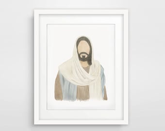 Jesus Christ Watercolor Portrait, Faceless Art (Digital Download)