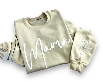 Custom Puff Mama Sweatshirt with Childrens Names on Sleeve, Personalized Mom Sweatshirt, Gift for Mom, Mother's Day Gift Idea, Gift for Mom