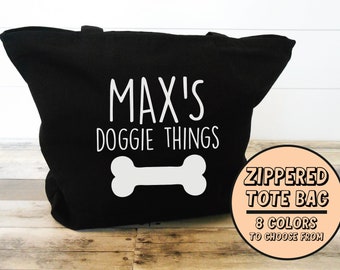 Doggie Things Tote Bag, Custom Dog Tote Bag, Personalized Dog Tote Bag, Dog Mom Bag, Dog Toys Tote Bag, Dog Park Bag, Gift for Dog Mom