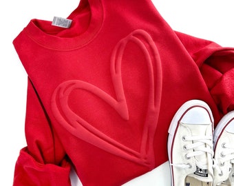 Embossed Valentine's Day Sweatshirt, Puff Print Double Heart Sweatshirt, Heart Puff Sweatshirt, Hearts Sweatshirt, Valentines Day Gift Idea