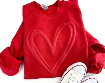 Double Heart Puff Sweatshirt, Hearts Embossed Sweatshirt, Valentine's Day Sweatshirt, Valentine's Day Shirt, Puff Print, Puff Hearts