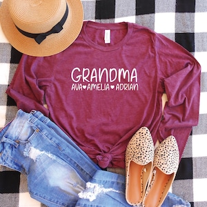 Grandma With Grandkids Names Long Sleeve Shirt, Grandma Long Sleeve Shirt, Custom Grandma Long Sleeve, Personalized Grandma Long Sleeve Tee