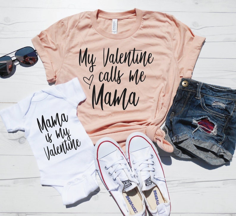 Mommy and Me Valentines Shirts Matching Valentines Shirts My Valentine Calls me Mama Mama is my Valentine Mommy and Me Set Cute image 1