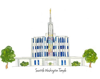 Seattle Washington LDS Temple-Watercolor