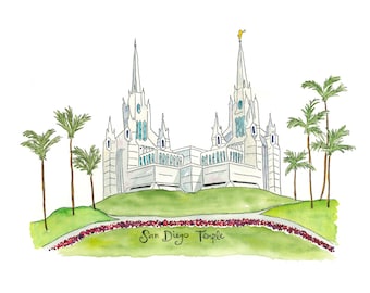 San Diego Temple-Watercolor
