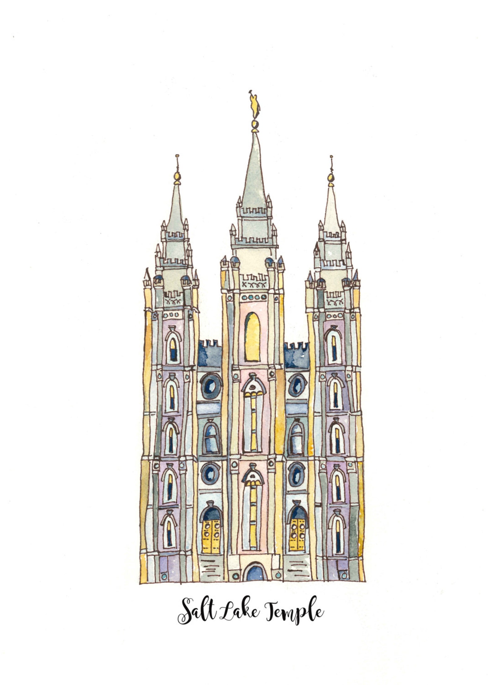 Salt Lake Temple-watercolor - Etsy