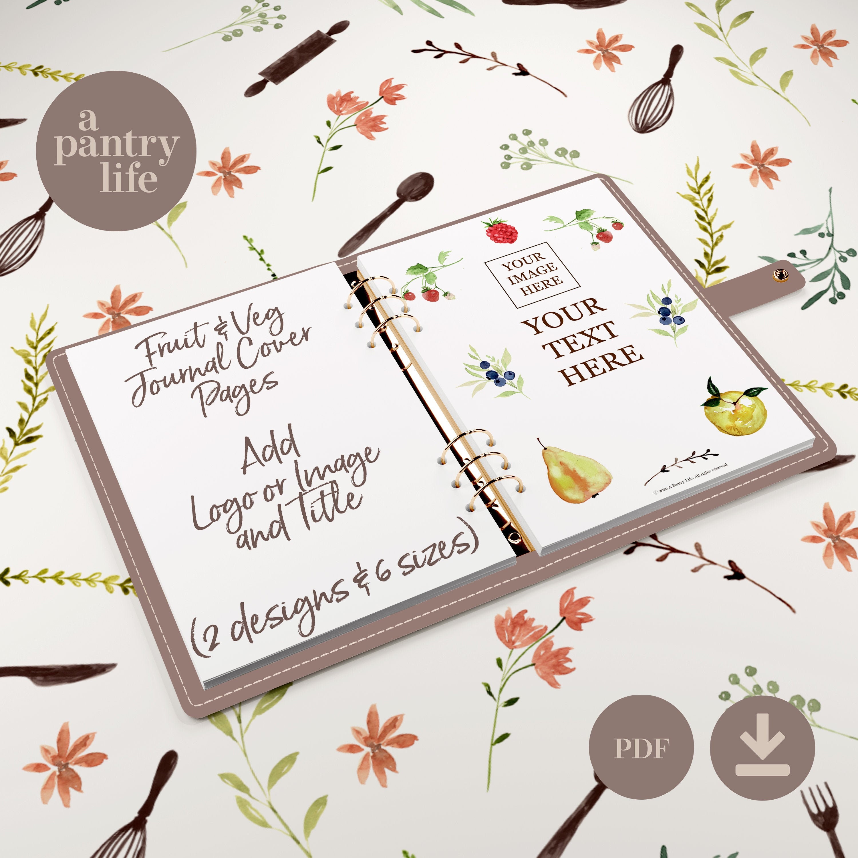 Fruit and Veg Journal Cover Page Editable text Add your Etsy