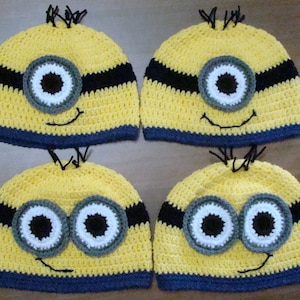 Gehaakte minion hoeden - op bestelling gemaakt / voor gezinnen / foto prop / geschenken / elke grootte / aanpasbaar / baby - volwassene / Despicable Me film