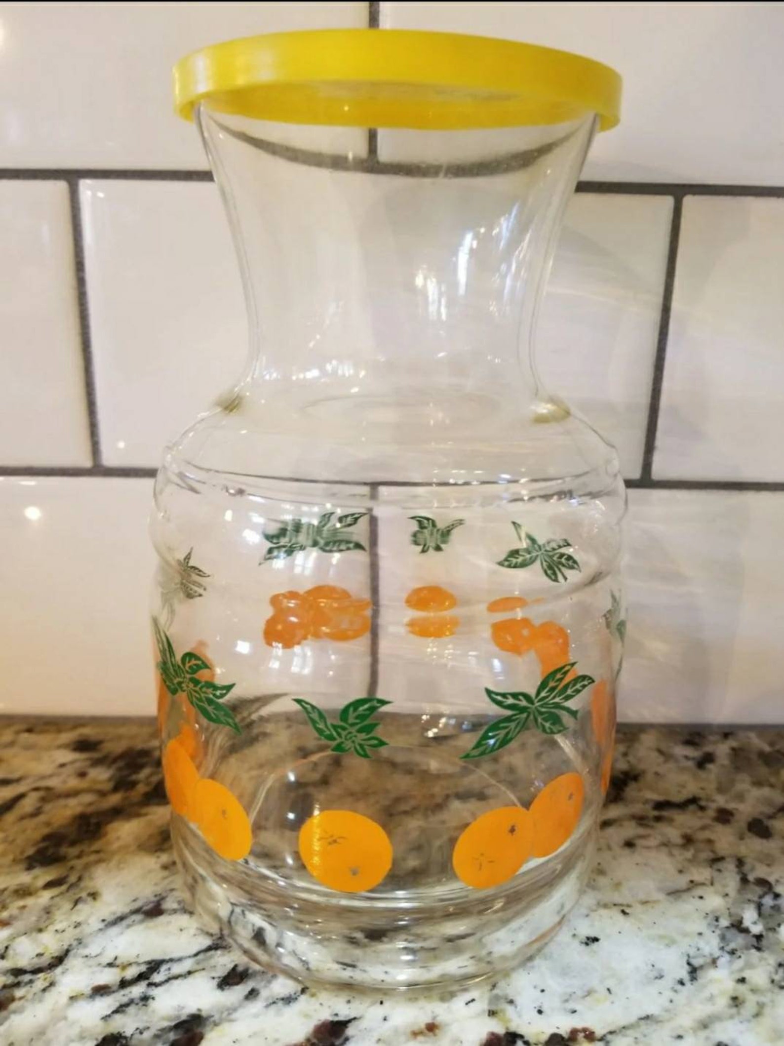 Federal Glass Orange Juice Decanter Carafe With Plastic Lid Etsy