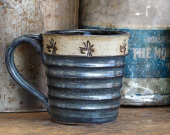 The Fishermans' Fly Pottery Mug , Ceramic Fishing Coffee Mug ,  Handmade Pottery Coffee Cup , Coffee lovers mug