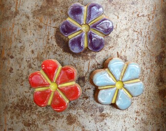 Retro Flower Magnet Set , Ceramic Fridge Magnets , Flower Magnets