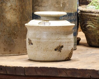 Honey bee and honeycomb French Butter keeper, Handmade butter holder