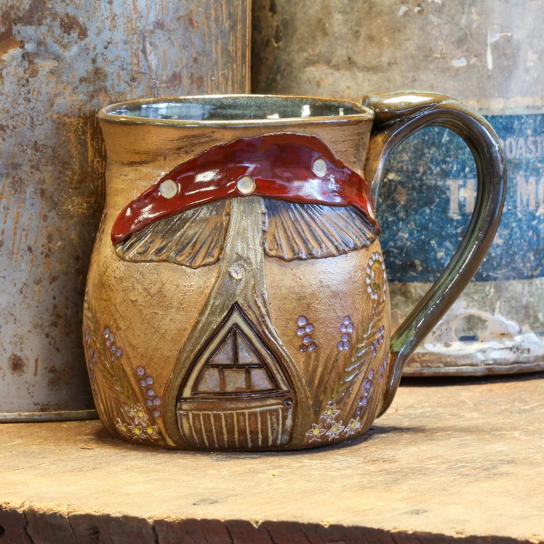 Large Fairy Door Mushroom With Flowers Handmade Pottery Mug Amanita Il 1080xN.5942943947 Imi2